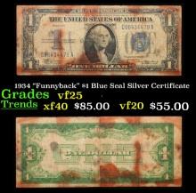 1934 "Funnyback" $1 Blue Seal Silver Certificate Grades vf+