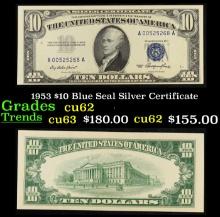 1953 $10 Blue Seal Silver Certificate Grades Select CU
