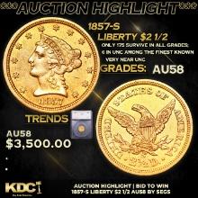 ***Auction Highlight*** 1857-s Gold Liberty Quarter Eagle $2 1/2 Graded au58 By SEGS (fc)