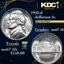 1943-d Jefferson Nickel 5c Graded GEM++ 5fs BY USCG