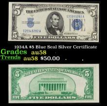 1934A $5 Blue Seal Silver Certificate Grades Choice AU/BU Slider