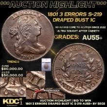 ***Auction Highlight*** 1801 3 Errors Draped Bust Large Cent S-219 1c Graded au55+ By SEGS (fc)