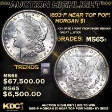 ***Auction Highlight*** 1893-p Morgan Dollar Near Top Pop! $1 Graded ms65+ By SEGS (fc)