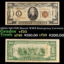1934A $20 FRN Hawaii WWII Emergency Currency Grades vf+