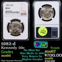 NGC 1982-d Kennedy Half Dollar 50c Graded ms66 By NGC