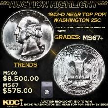 ***Auction Highlight*** 1942-d Washington Quarter Near Top Pop! 25c Graded ms67+ BY SEGS (fc)