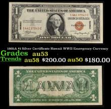 1935A $1 Silver Certificate Hawaii WWII Emergency Currency Grades Select AU