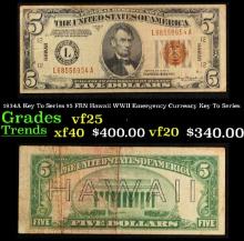 1934A Key To Series $5 FRN Hawaii WWII Emergency Currency Key To Series Grades vf+