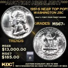***Auction Highlight*** 1951-s Washington Quarter Near Top Pop! 25c Graded ms67+ BY SEGS (fc)