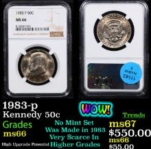 NGC 1983-p Kennedy Half Dollar 50c Graded ms66 By NGC