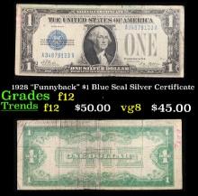 1928 "Funnyback" $1 Blue Seal Silver Certificate Grades f, fine