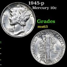 1945-p Mercury Dime 10c Grades Select Unc