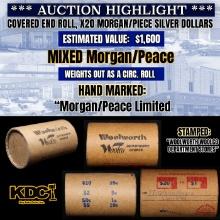 Wow! Mixed Covered End Roll! Marked "Morgan/Peace Limited"! X20 Coins Inside! (FC)