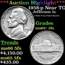 ***Auction Highlight*** 1958-p Jefferson Nickel Near TOP POP! 5c Graded GEM+ 5fs By USCG (fc)