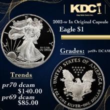 Proof 2002-w In Original Capsule Silver Eagle Dollar 1 Grades GEM++ Proof Deep Cameo
