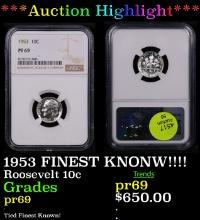 Proof ***Auction Highlight*** NGC 1953 Roosevelt Dime FINEST KNONW!!!! 10c Graded pr69 By NGC (fc)