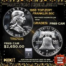 Proof ***Auction Highlight*** 1955 Franklin Half Dollar TOP POP! 50c Graded pr69 cam BY SEGS (fc)