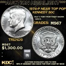 ***Auction Highlight*** 1974-p Kennedy Half Dollar Near Top Pop! 50c Graded ms67 BY SEGS (fc)