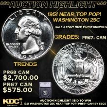Proof ***Auction Highlight*** 1951 Washington Quarter Near Top Pop! 25c Graded pr67+ cam BY SEGS (fc