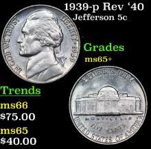 1939-p Rev '40 Jefferson Nickel 5c Grades GEM+ Unc