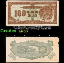 1942 Malaysia Japanese WWII Occupation 100 Dollars "Banana Money" Note P# M9 Grades Select AU