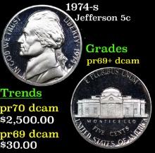 Proof 1974-s Jefferson Nickel 5c Grades GEM++ Proof Deep Cameo
