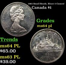 1965 Small Beads, Blunt 5 Canada Dollar Cameo! 1 Grades Choice Unc PL
