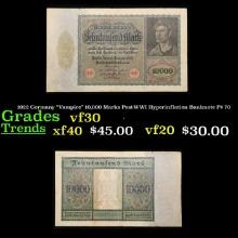1922 Germany "Vampire" 10,000 Marks Post-WWI Hyperinflation Banknote P# 70 Grades vf++