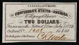 1861 Confederate States Two Dollars Note Grades Select CU