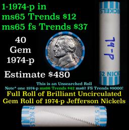 BU Shotgun Jefferson 5c roll, 1974-p 40 pcs Bank $2 Nickel Wrapper