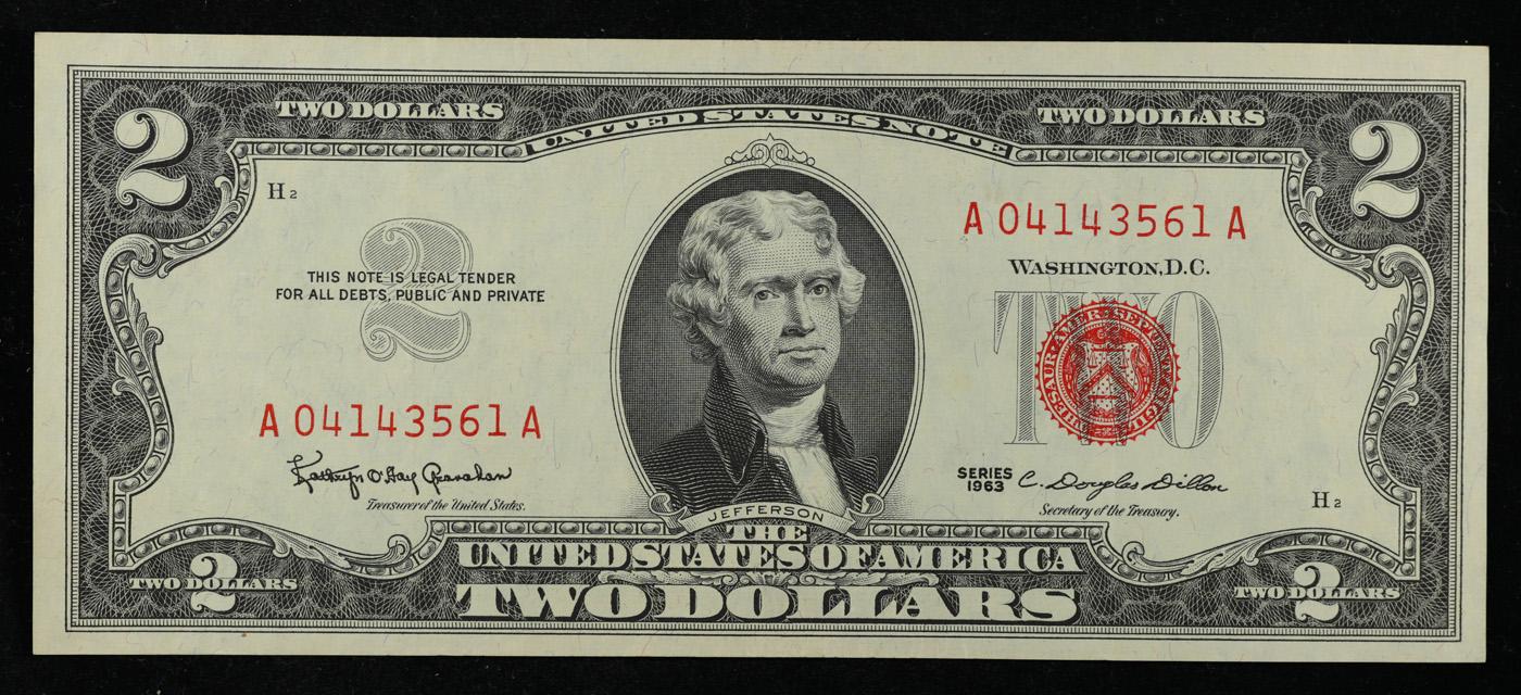 1963 $2 Red Seal United States Note Grades Choice AU/BU Slider