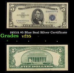 1953A $5 Blue Seal Silver Certificate Grades vf++