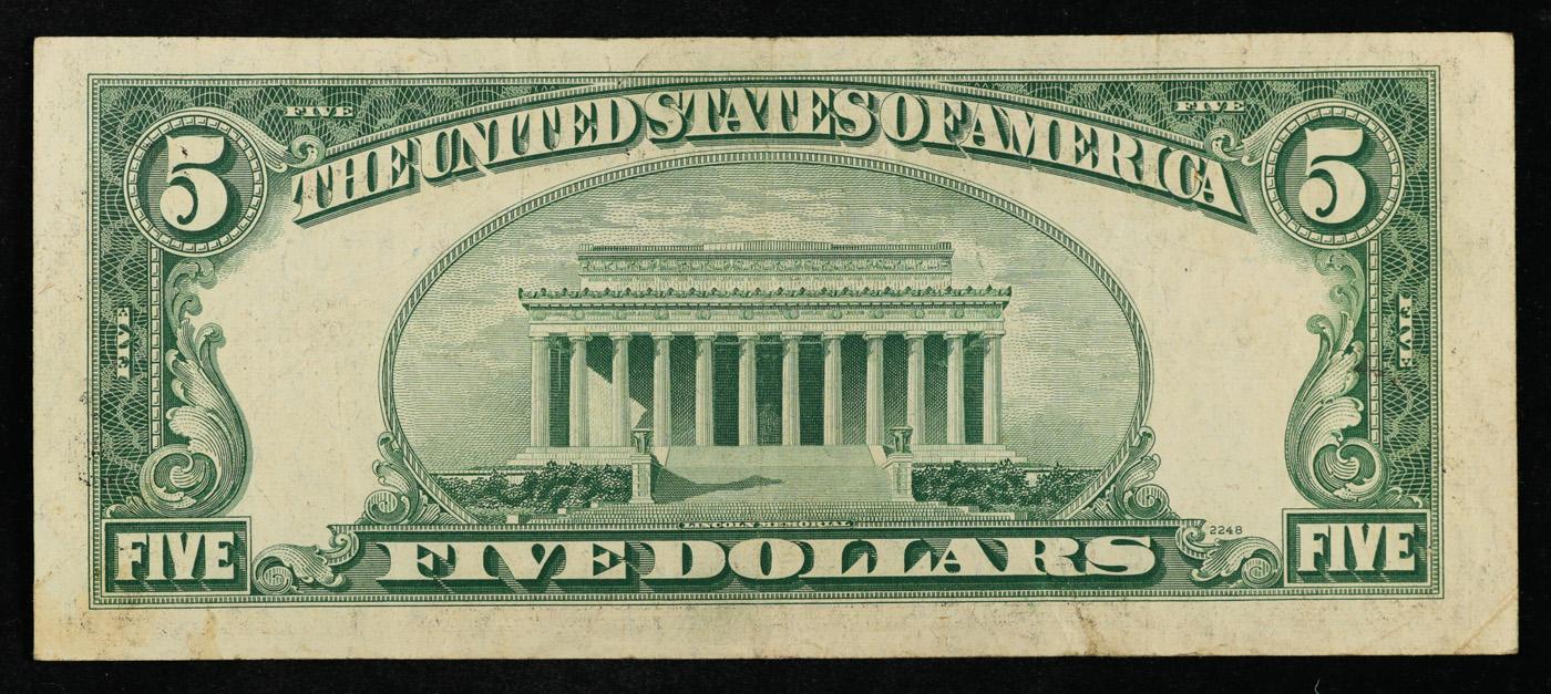 1953A $5 Blue Seal Silver Certificate Grades vf++