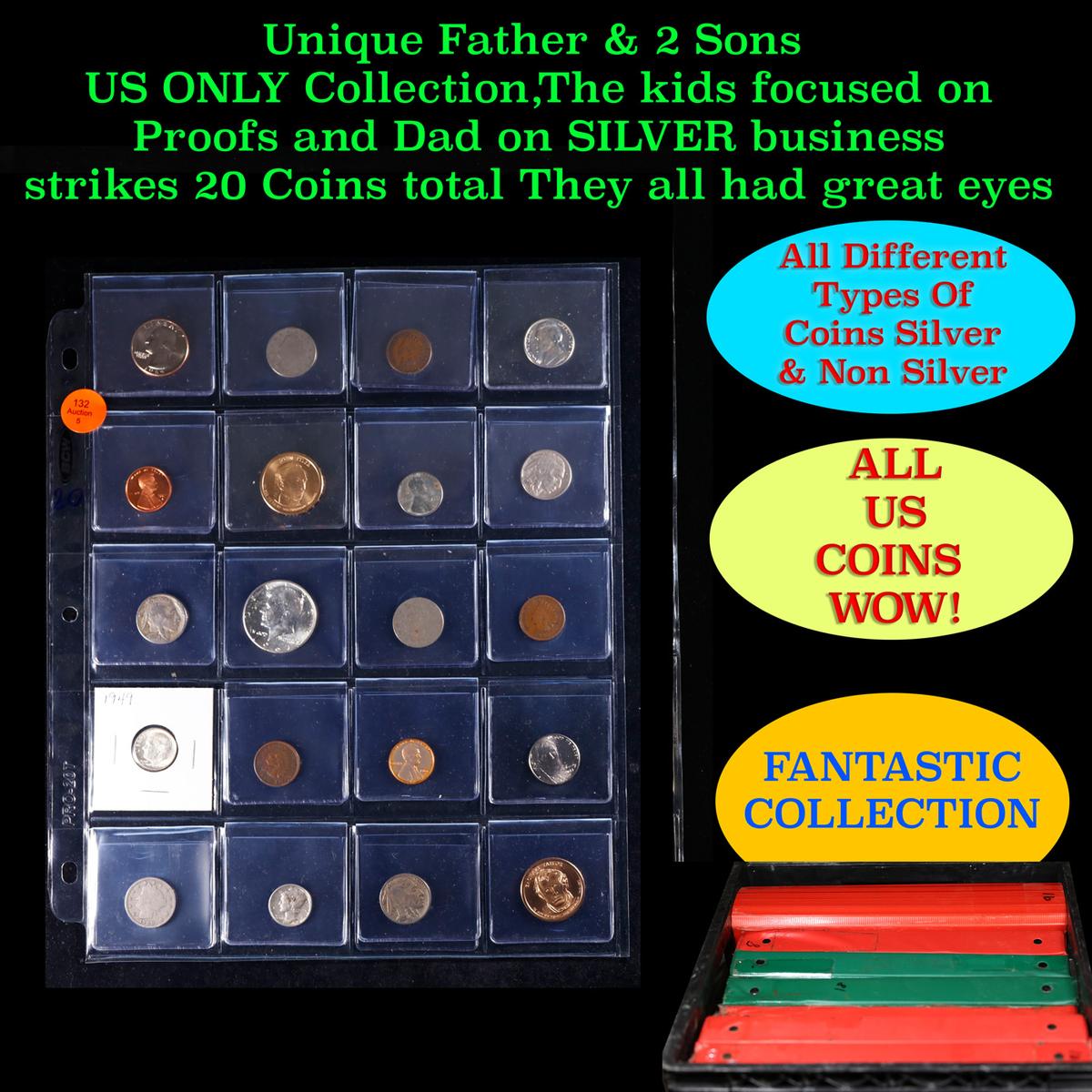 Unique Father & 2 Sons US ONLY Collection,The kids focused on Proofs and Dad on SILVER business stri