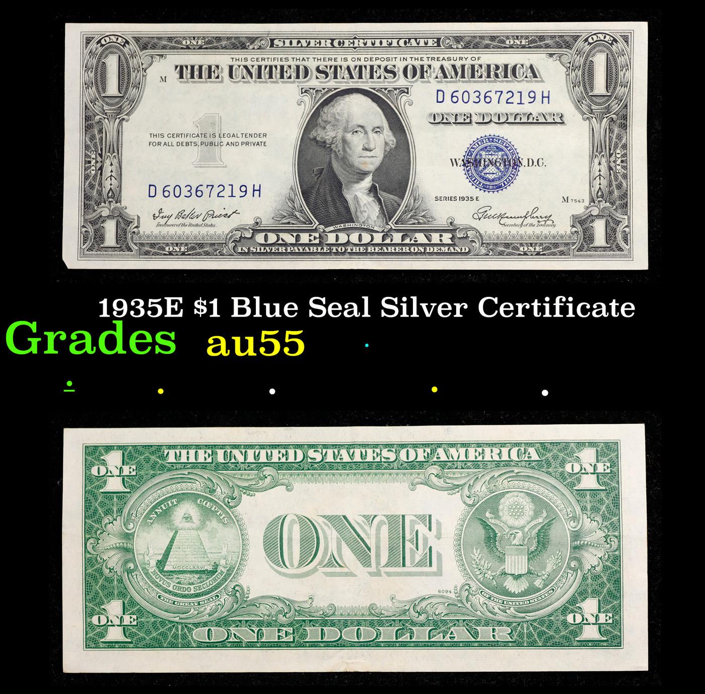 1935E $1 Blue Seal Silver Certificate Grades Choice AU