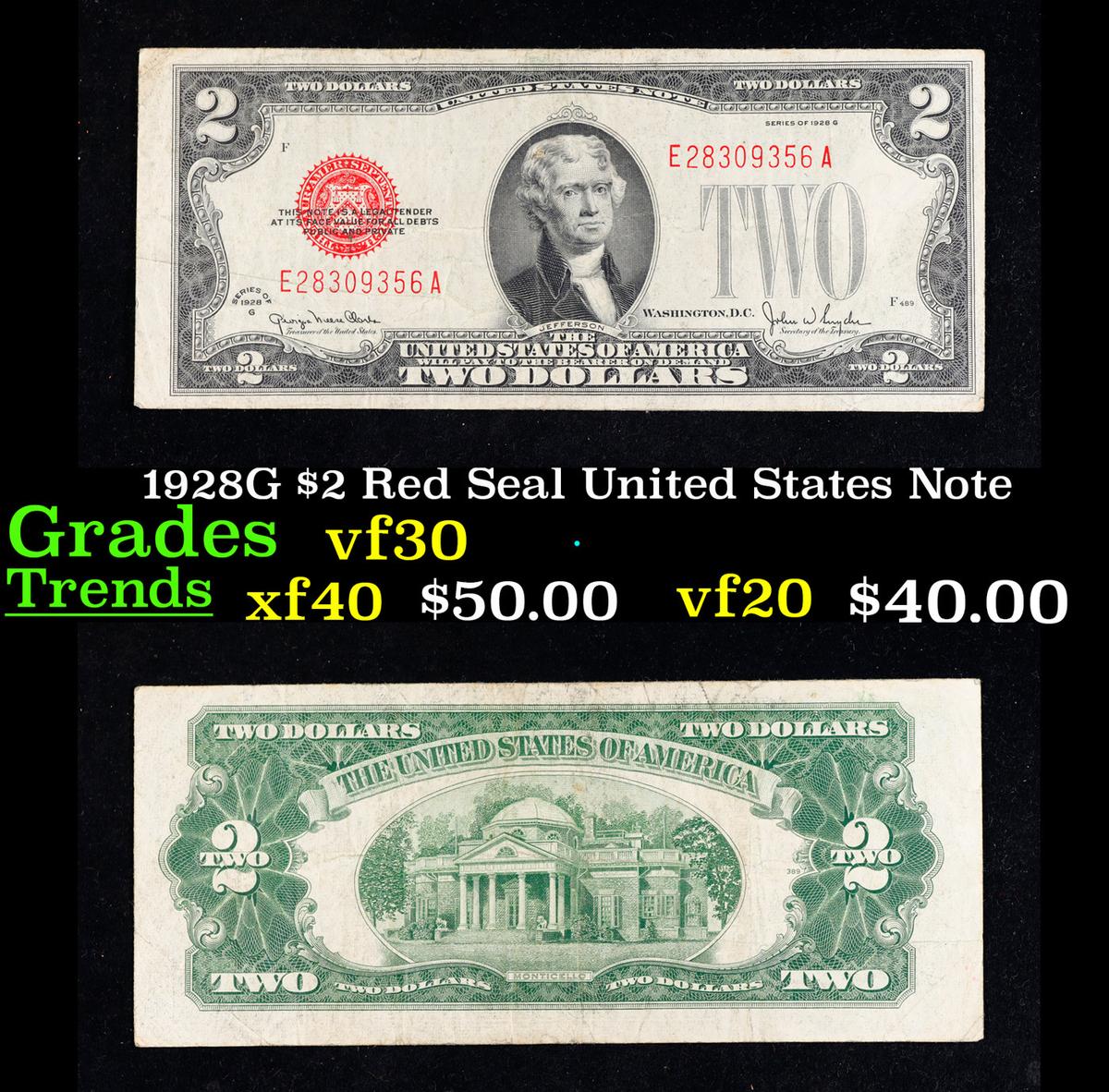 1928G $2 Red Seal United States Note Grades vf++