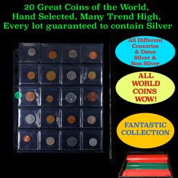 20 Great Coins of the World, hand selected, many trend high, every lot guaranteed to contain Silver.