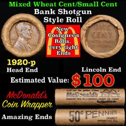 Lincoln Wheat Cent 1c Mixed Roll Orig Brandt McDonalds Wrapper, 1920-p end, Wheat other end