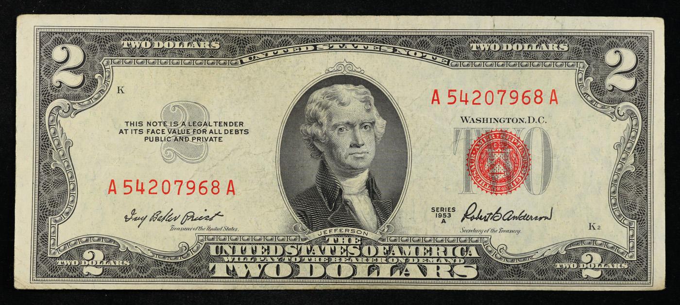 1953A $2 Red Seal United States Note Grades vf++