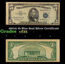 1953A $5 Blue Seal Silver Certificate Grades vf++