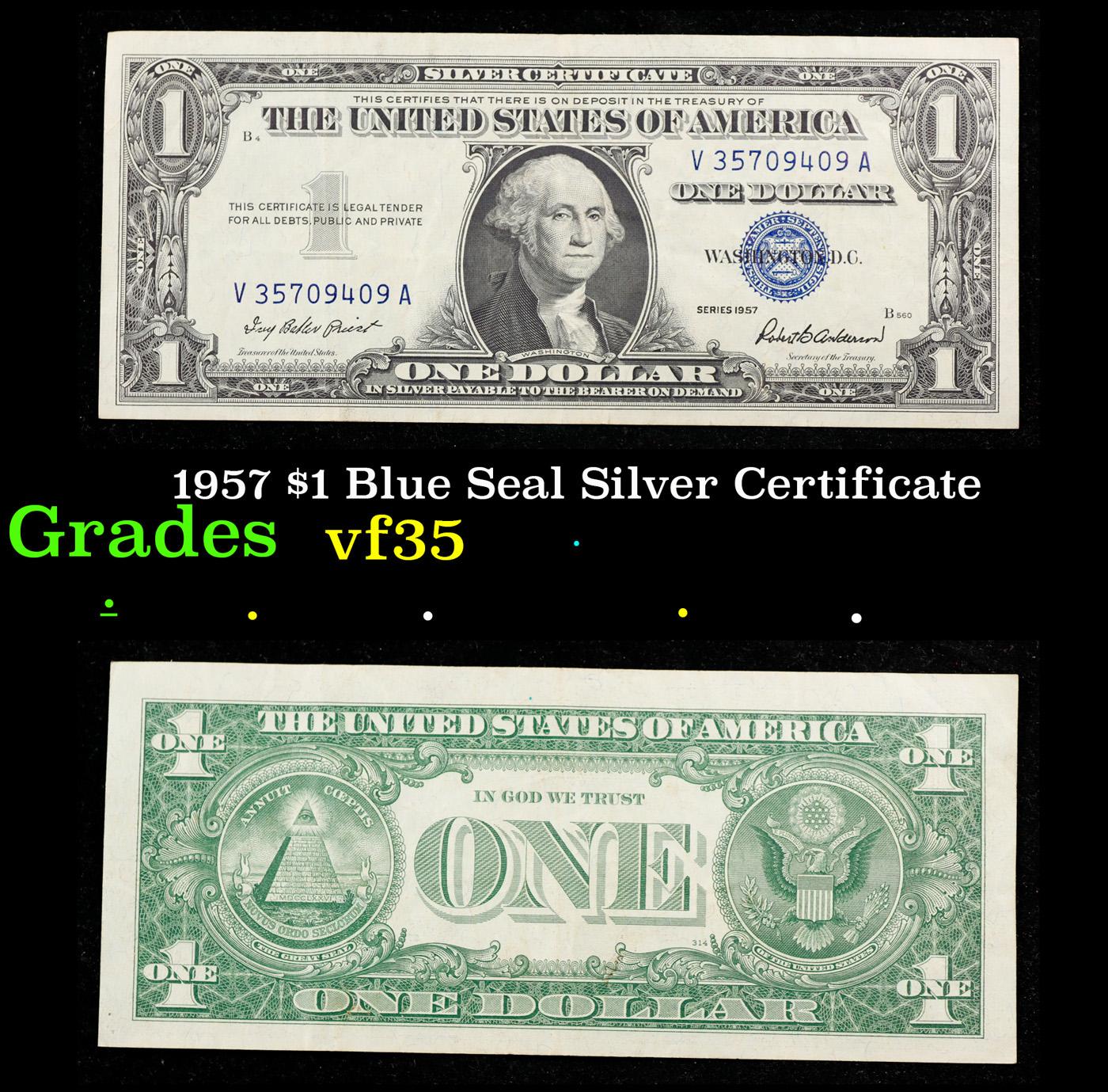 1957 $1 Blue Seal Silver Certificate Grades vf++