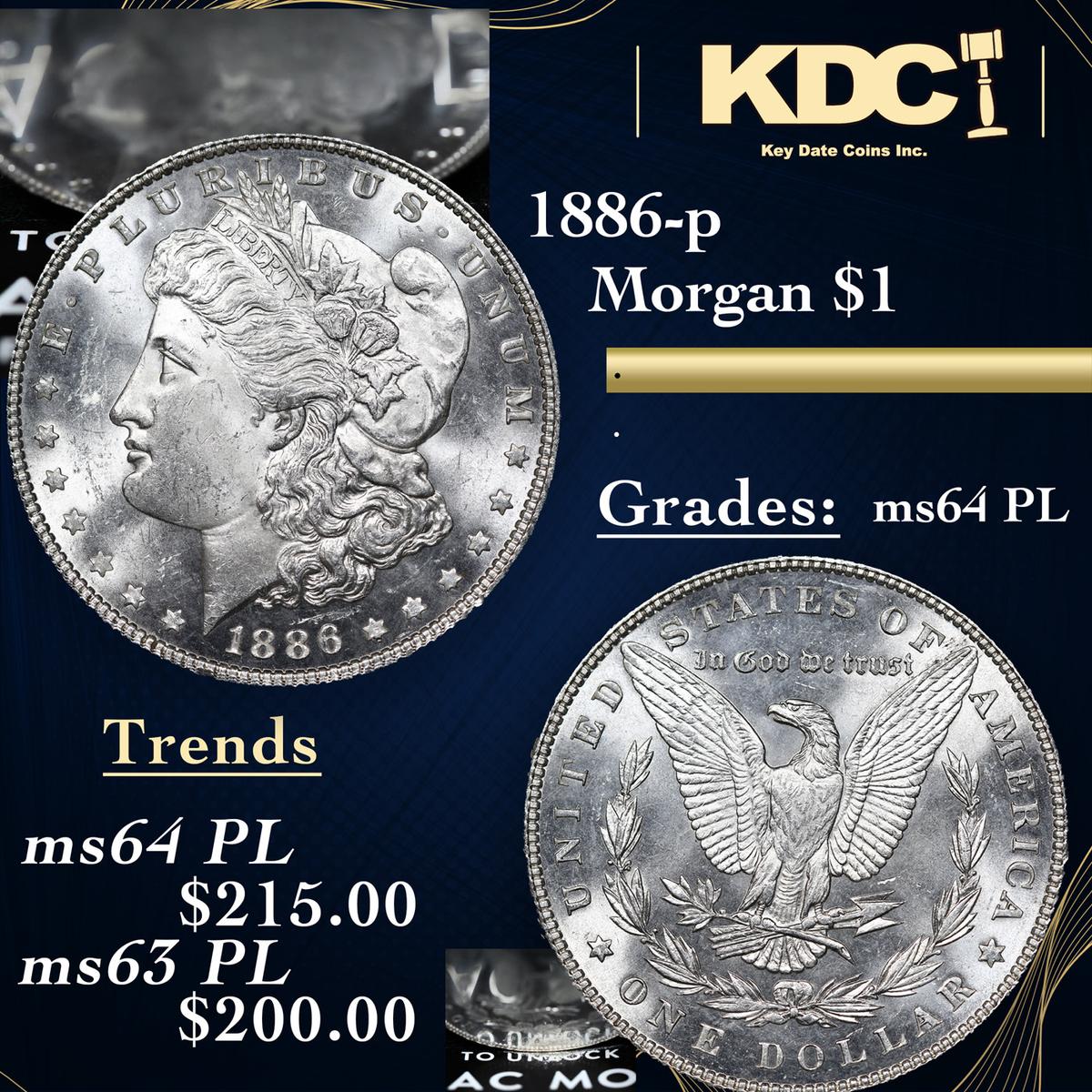 1886-p Morgan Dollar $1 Grades Choice Unc PL