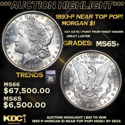 ***Auction Highlight*** 1893-p Morgan Dollar Near Top Pop! $1 Graded ms65+ By SEGS (fc)