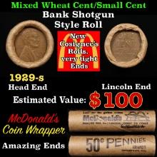 Lincoln Wheat Cent 1c Mixed Roll Orig Brandt McDonalds Wrapper, 1929-s end, Wheat other end