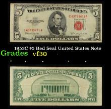 1953C $5 Red Seal United States Note Grades vf++