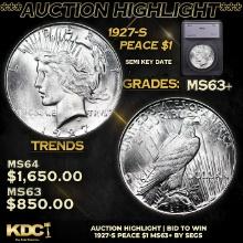 ***Auction Highlight*** 1927-s Peace Dollar $1 Graded ms63+ By SEGS (fc)