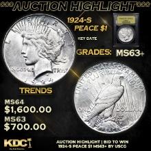 ***Auction Highlight*** 1924-s Peace Dollar $1 Graded Select+ Unc By USCG (fc)