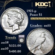 1921-p Peace Dollar $1 Graded au55 By SEGS