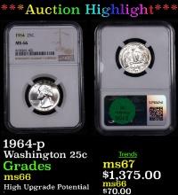 ***Auction Highlight*** NGC 1964-p Washington Quarter 25c Graded ms66 By NGC (fc)