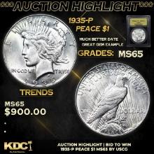 ***Auction Highlight*** 1935-p Peace Dollar $1 Graded GEM Unc By USCG (fc)